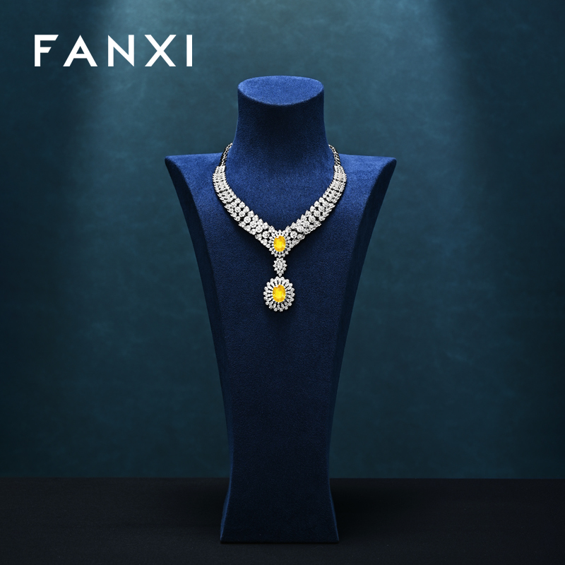 FANXI New Arrival Blue Microfiber Jewelry Bust