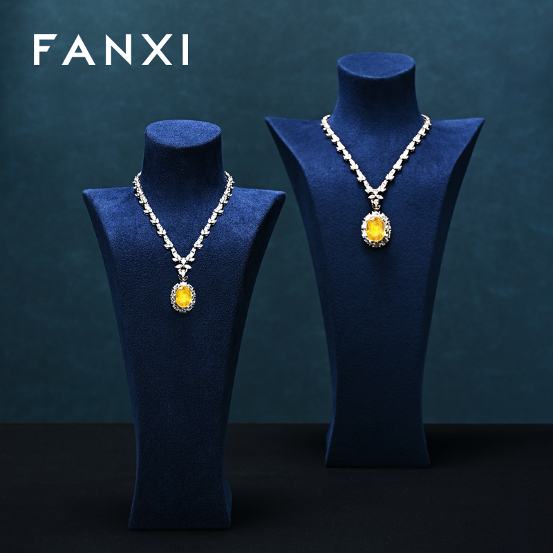 FANXI New Arrival Blue Microfiber Jewelry Bust