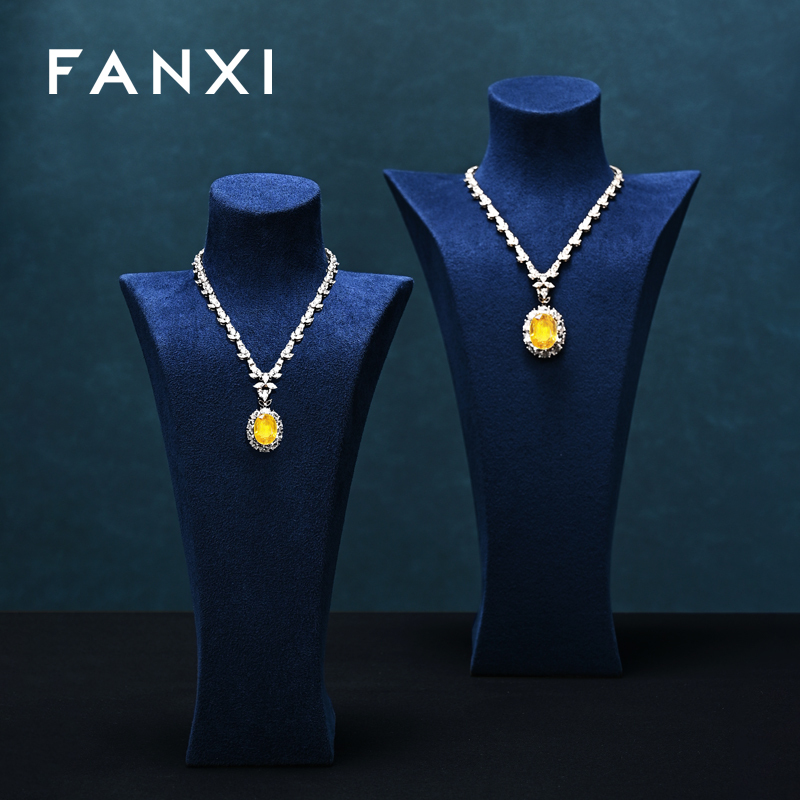 FANXI New Arrival Blue Microfiber Jewelry Bust