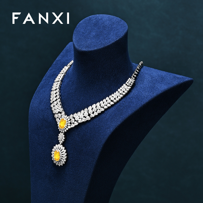 FANXI New Arrival Blue Microfiber Jewelry Bust
