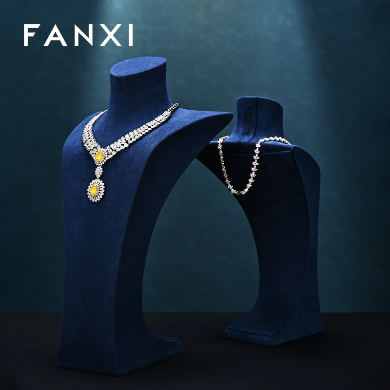 FANXI New Arrival Blue Microfiber Jewelry Bust