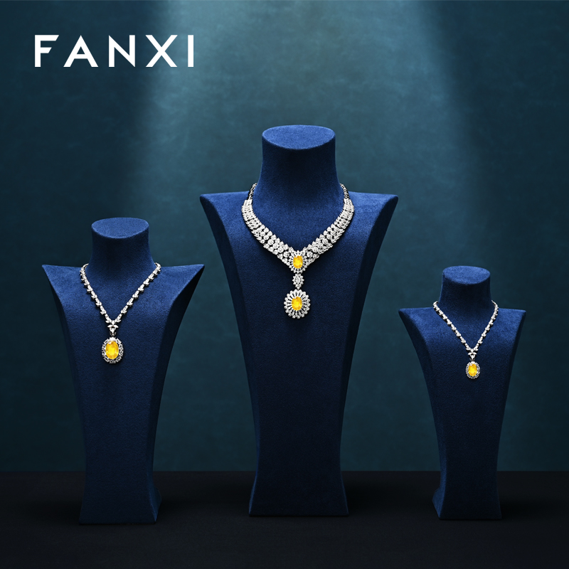FANXI New Arrival Blue Microfiber Jewelry Bust