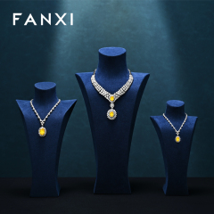 FANXI New Arrival Blue Microfiber Jewelry Bust