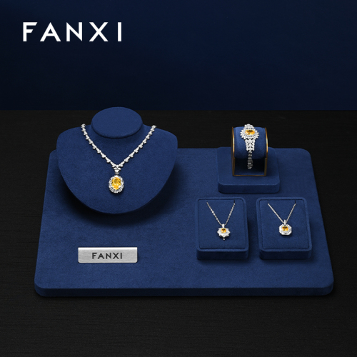 FANXI Luxury Blue Microfiber Metal Jewelry Combination Set