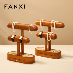 FANXI Hot Sale Beige Wooden Microfiber Jewelry Display