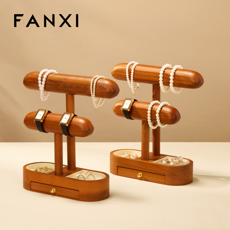 FANXI Hot Sale Beige Wooden Microfiber Jewelry Display