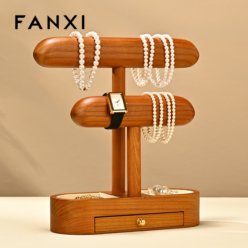 FANXI Hot Sale Beige Wooden Microfiber Jewelry Display
