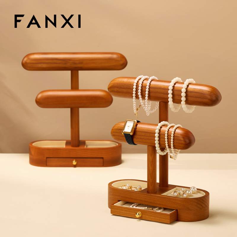 FANXI Hot Sale Beige Wooden Microfiber Jewelry Display