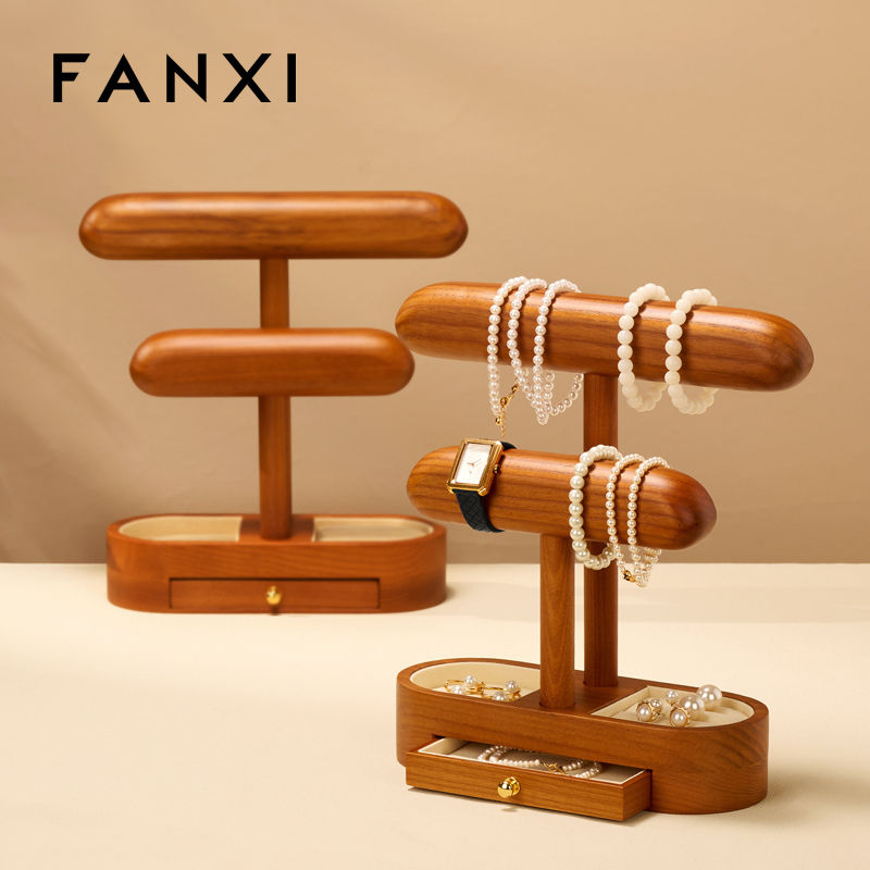 FANXI Hot Sale Beige Wooden Microfiber Jewelry Display