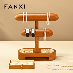 FANXI Hot Sale Beige Wooden Microfiber Jewelry Display