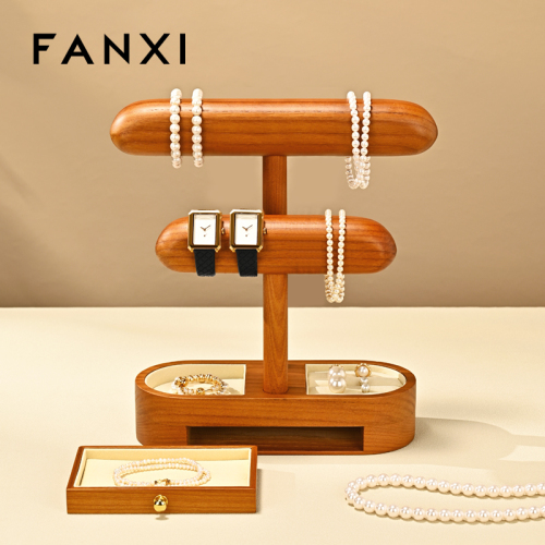 FANXI Hot Sale Beige Wooden Microfiber Jewelry Display