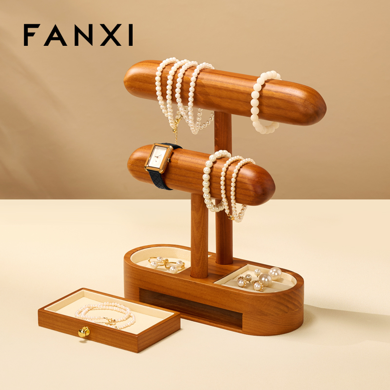 FANXI Hot Sale Beige Wooden Microfiber Jewelry Display