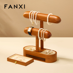 FANXI Hot Sale Beige Wooden Microfiber Jewelry Display