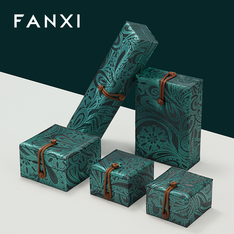 FANXI Unique Green Silk fabric Microfiber Jewelry box