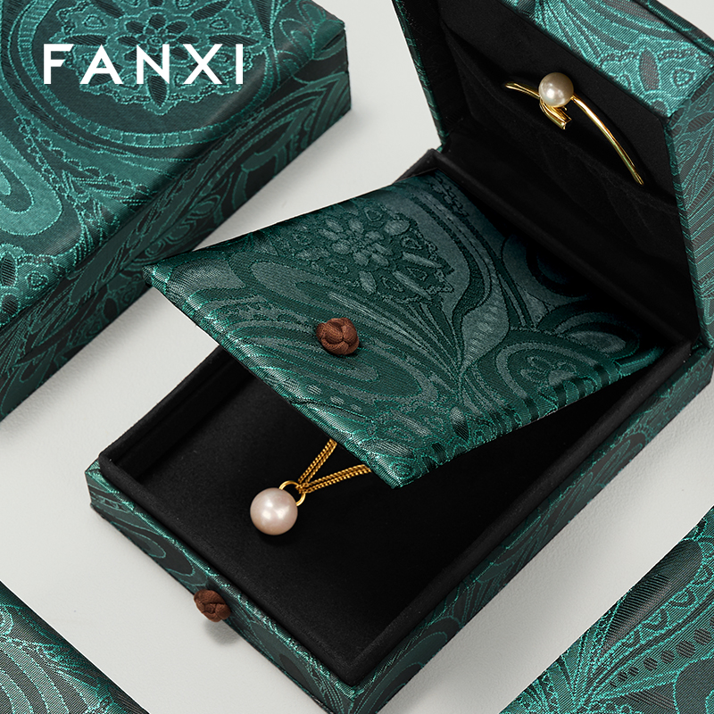 FANXI Unique Green Silk fabric Microfiber Jewelry box
