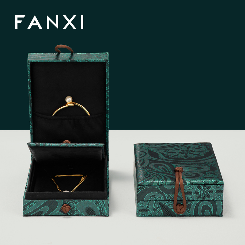 FANXI Unique Green Silk fabric Microfiber Jewelry box