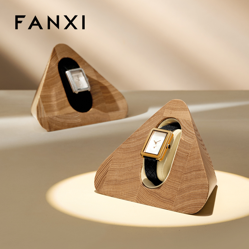 FANXI Special Beige Wooden Microfiber Wood Watch Stand