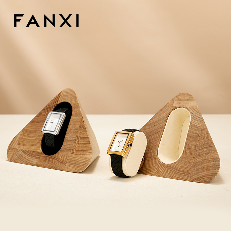FANXI Special Beige Wooden Microfiber Wood Watch Stand