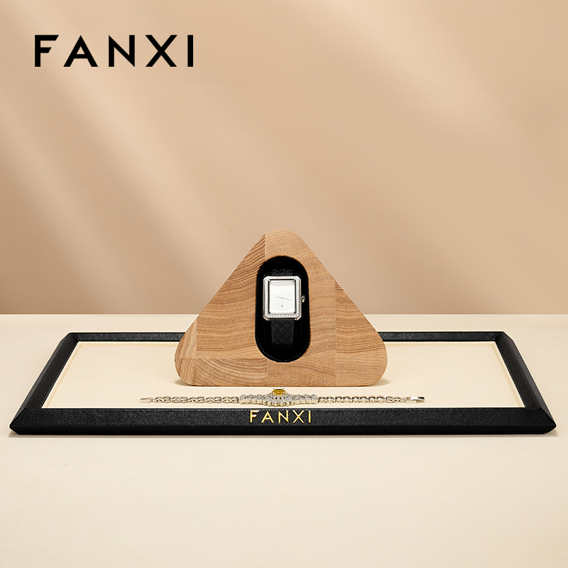 FANXI Special Beige Wooden Microfiber Wood Watch Stand