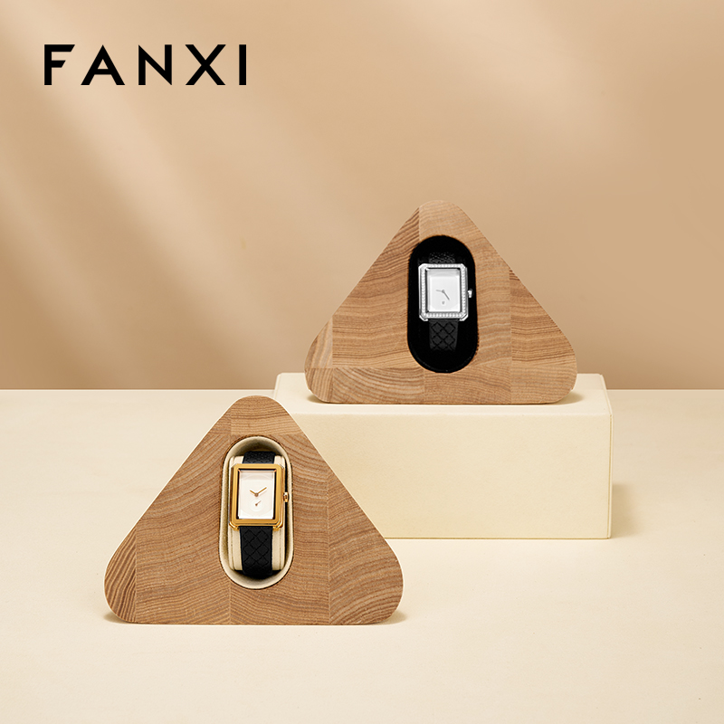 FANXI Special Beige Wooden Microfiber Wood Watch Stand