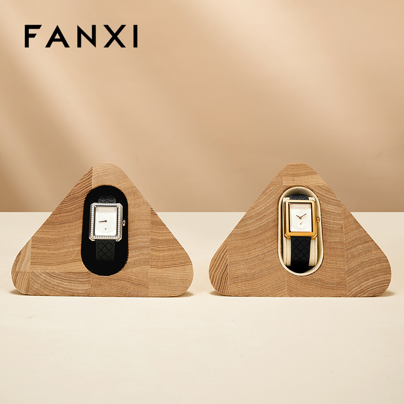 FANXI Special Beige Wooden Microfiber Wood Watch Stand