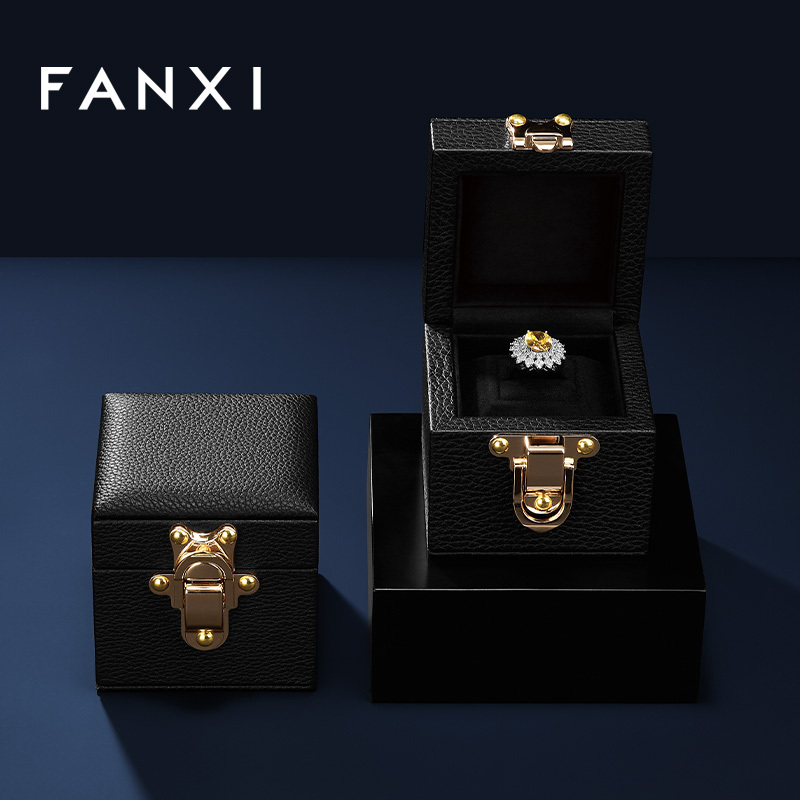 FANXI Luxury Black Leather Velvet Jewelry Box