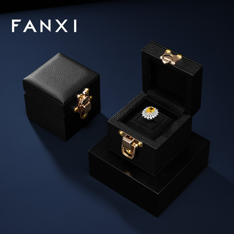 FANXI Luxury Black Leather Velvet Jewelry Box