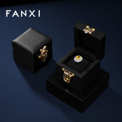 FANXI Luxury Black Leather Velvet Jewelry Box