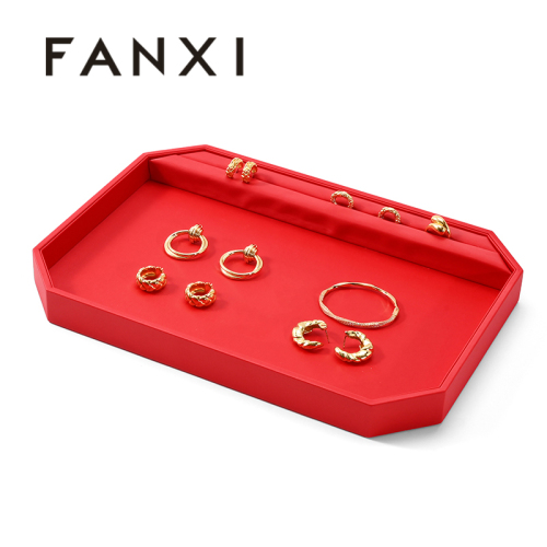 FANXI Custom Red PU Leather Jewelry Tray