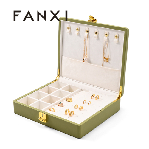 FANXI Custom Green PU Leather Suede Jewelry Case