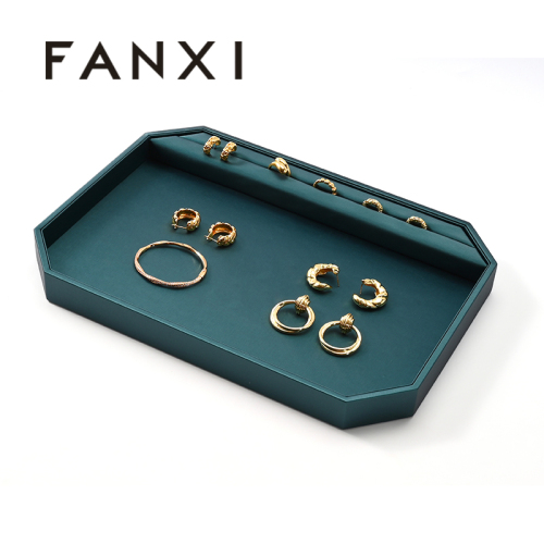 FANXI Custom Green PU Leather Jewelry Display Tray