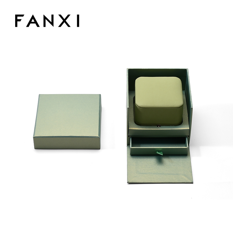FANXI Custom Green PU Leather Microfiber Ring Box