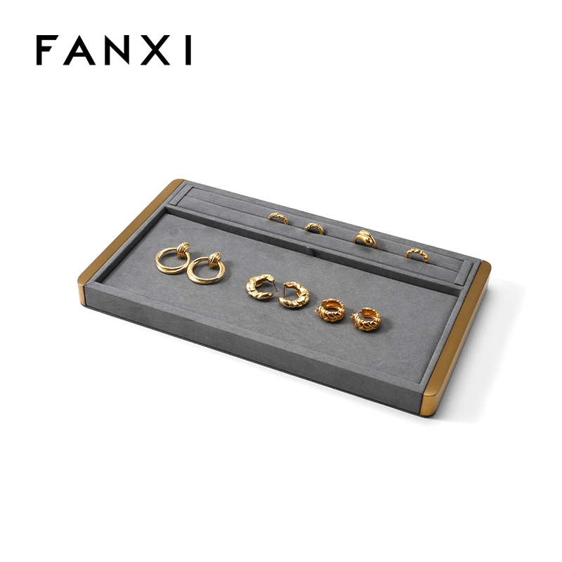 FANXI Custom Gray Microfiber Metal Jewelry Dish