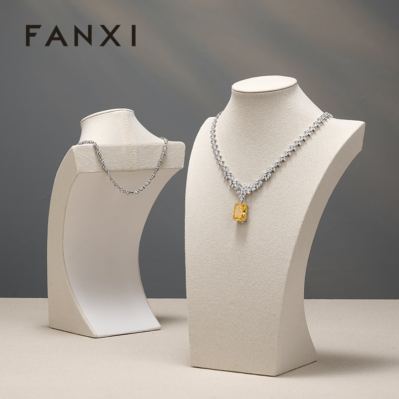 FANXI High Quality Beige Linen Jewelry Portait Stand