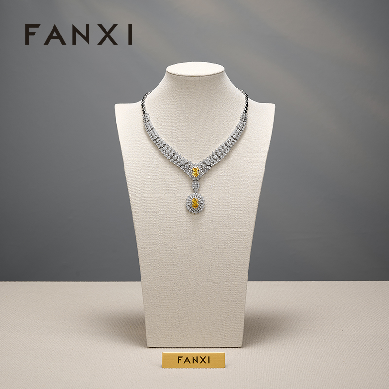 FANXI High Quality Beige Linen Jewelry Portait Stand