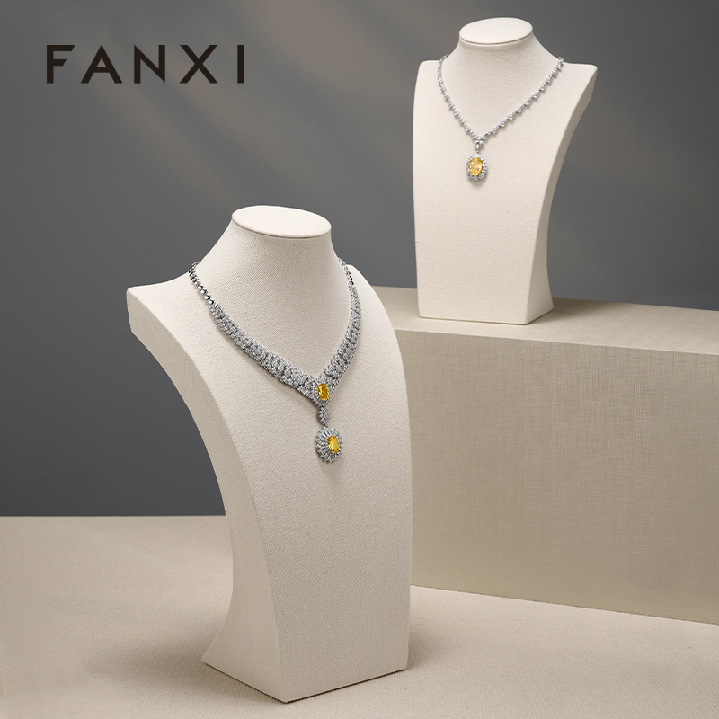 FANXI High Quality Beige Linen Jewelry Portait Stand