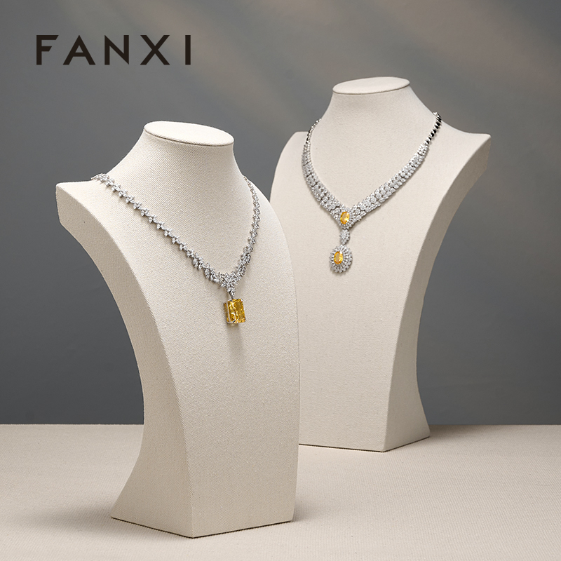 FANXI High Quality Beige Linen Jewelry Portait Stand