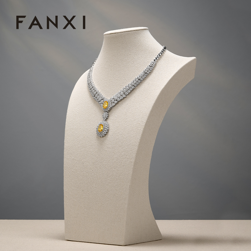FANXI High Quality Beige Linen Jewelry Portait Stand