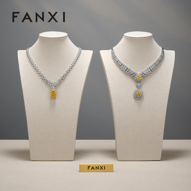 FANXI High Quality Beige Linen Jewelry Portait Stand