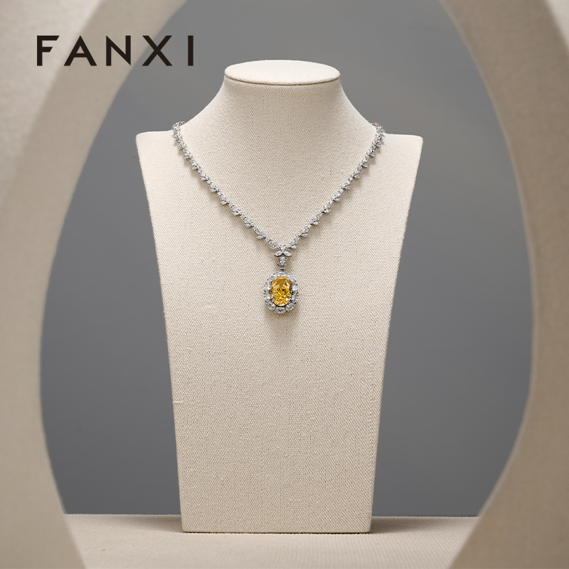 FANXI High Quality Beige Linen Jewelry Portait Stand