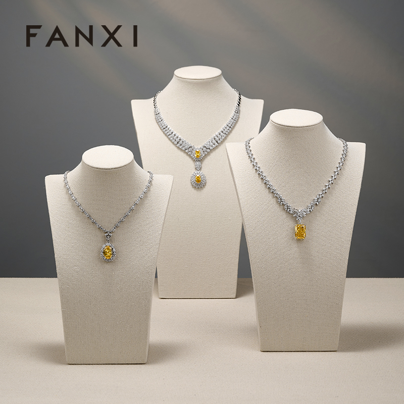FANXI High Quality Beige Linen Jewelry Portait Stand