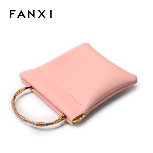 FANXI Custom Pink Beige PU Leather Jewelry Pouch
