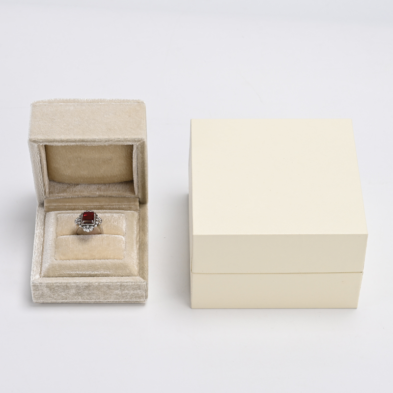 FANXI Custom Beige Velvet Paper Ring Box