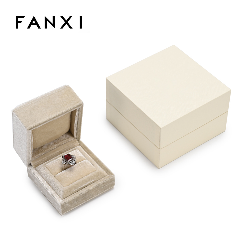FANXI Custom Beige Velvet Paper Ring Box
