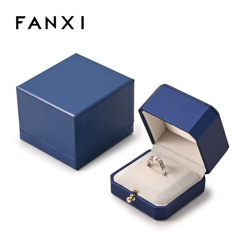 FANXI Custom Blue PU Leather Velvet Silk Cloth Ring Box