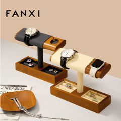 FANXI Factory Beige Gray Solid Wood Watch Display Stand