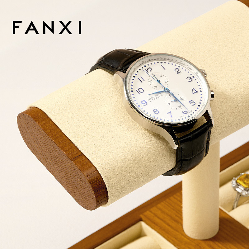 FANXI Factory Beige Gray Solid Wood Watch Display Stand