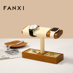 FANXI Factory Beige Gray Solid Wood Watch Display Stand
