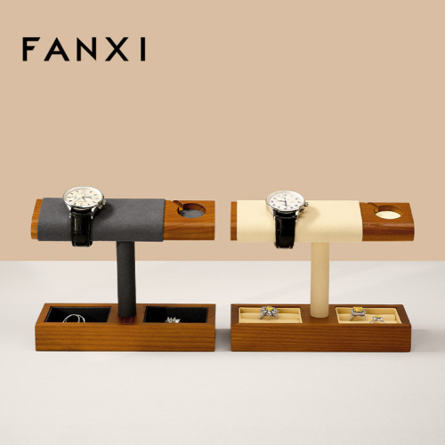 FANXI Factory Beige Gray Solid Wood Watch Display Stand