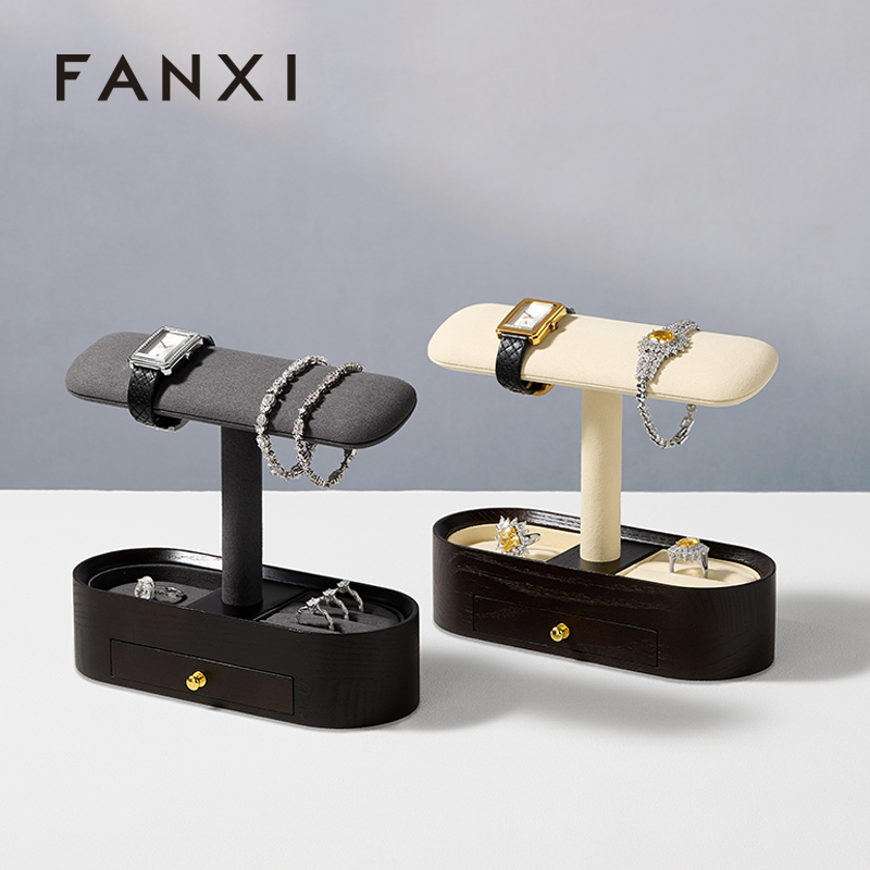 FANXI New Arrival Beige Solid Wood Solid MicrofiberJewelry Rack